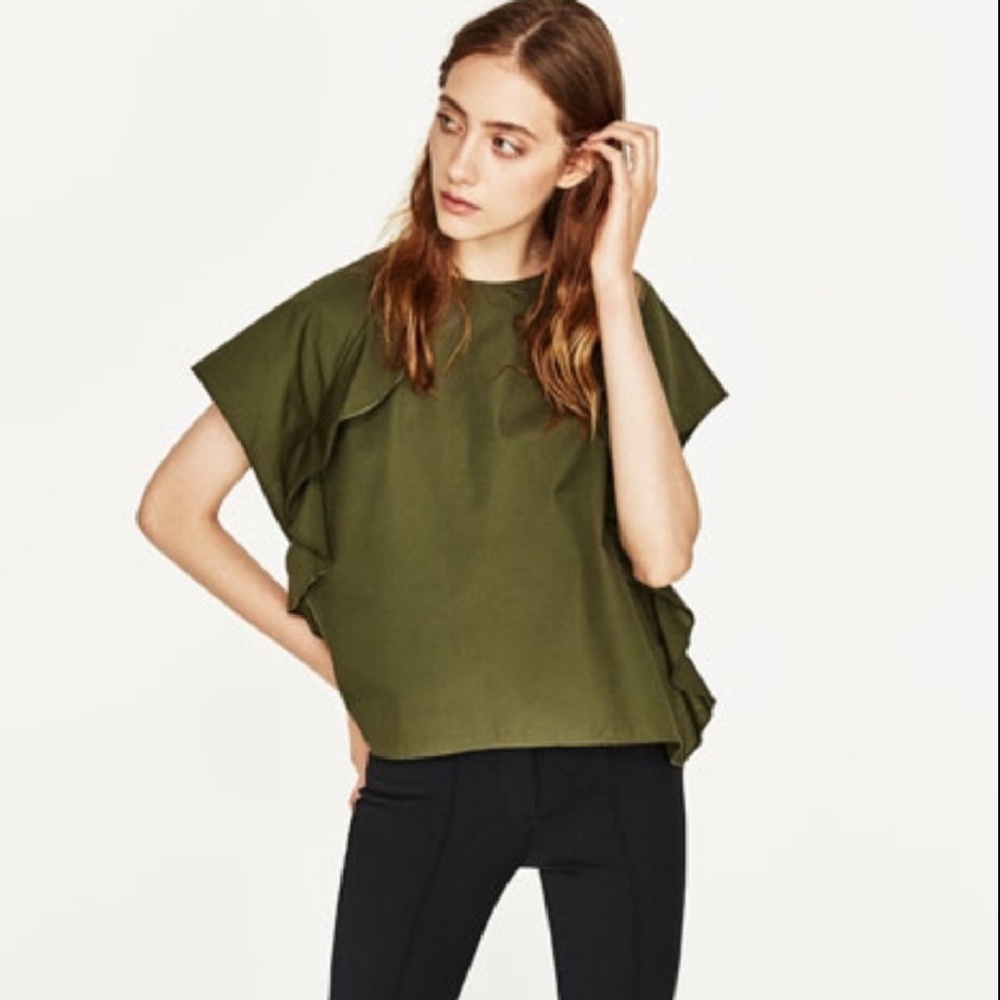 Zara Olive Ruffle Top
